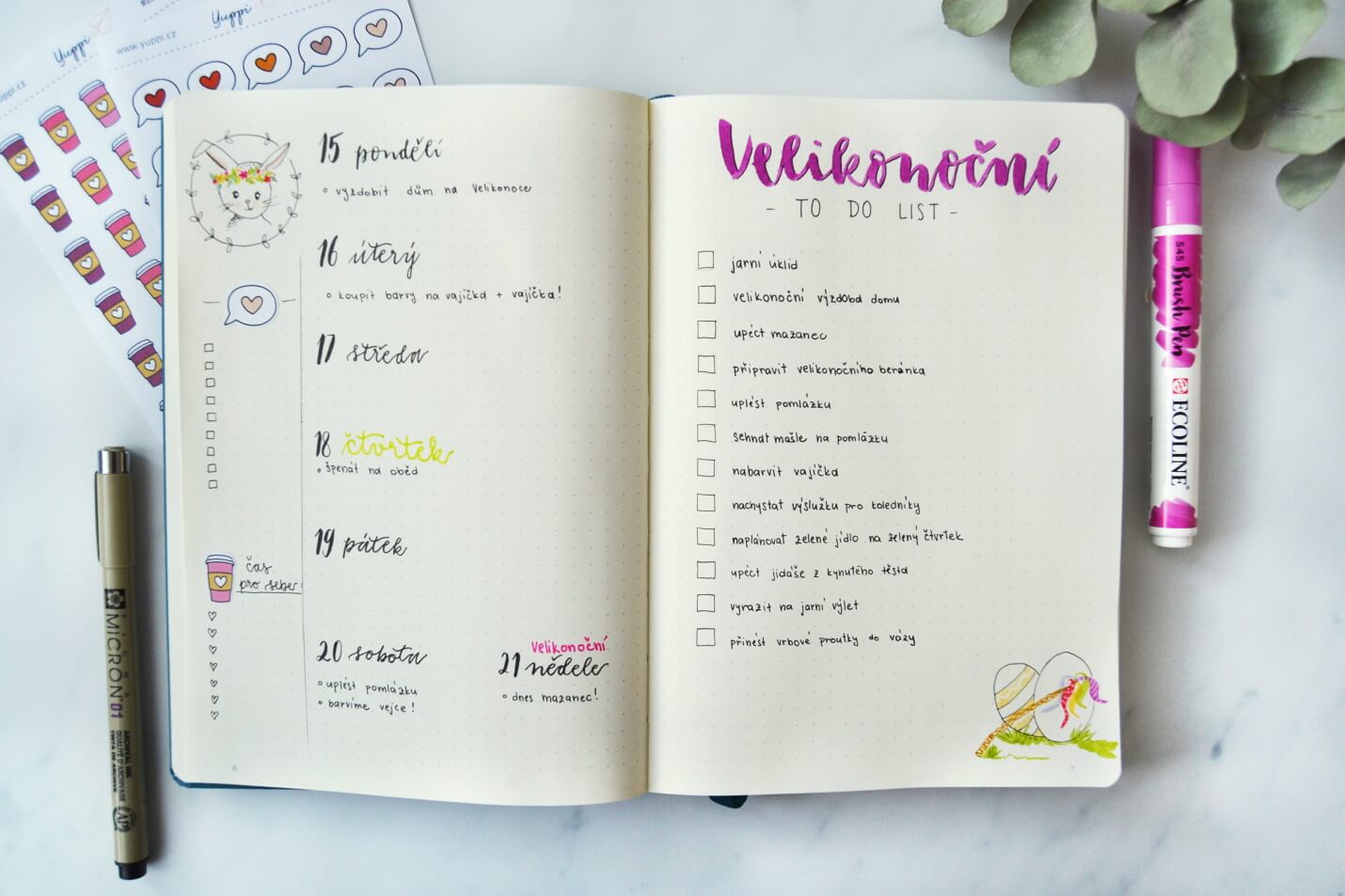 Velikonoční layout v bullet journal